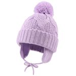 Pesaat Knitted Baby Winter Beanie Earflap Warm Hat for Infant Toddler Boys Girls Fleece Lined Beanies with Pompom (1-3 Years, Purple)