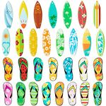 Haooryx 31PCS Summer Surfboard Surfing Shape Wood Ornaments Flip Flop Slippers Beach Wooden Hanging Slices Tags Pendant with Ropes for Summer Hawaiian Luau Tropical Party Tree Home Decorations Supply