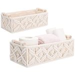 Macrame Storage Basket Boho Decor Baskets for Organizing Woven Decorative Basket for Countertop Toilet Paper Basket for Toilet Tank Top Shelf Basket with Handle for Bedroom Nursery Livingroom(2 Pack)