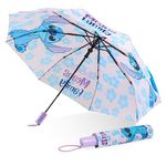 Disney Automatic Umbrella for Adults Teens Kids - Folding Telescopic Umbrella Lightweight Travel School Work - Stitch Gifts (Purple Stitch)