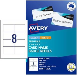 Avery Printable Card Name Badge Refills - Conferencing Supplies - Name Cards, Customisable Name Tags, 55.5 x 86.5 mm, 200 cards / 25 Sheets, 150 gsm (947002 / L7418)