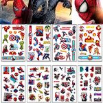 8 Sheets Avengers Marvel Tattoo Stickers,120+ Superhero Patterns Temporary Fake Face Body Tattoo Stickers for Iron Man Hulk Captain America Spider Man Favors Party School Rewards Gifts for Kids Boys