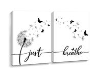 ARTINME Just Breathe Wall Art,Everyday Inspirational Quotes Words for Office Living Room Bedroon Black and White Home Wall Sign On Canvas Print Wall Art Gift Idea (12" x 16",Set of 2)