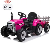 Nasitip 12V Kids Battery Powered Electric Tractor with Trailer, Toddler Ride On Car w/Remote Control, 7-LED Headlights, 2+1 Gear Shift, MP3 Player USB Port for Kids 3-6 Years (Rose, 25W/ Tread Tire)