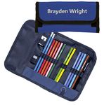 12 Colouring Pencils, 2 HB Pencils, Helix Sharpener and Eraser inside Printed WrapCase all personalised with Name (Royal Blue)