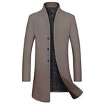 WULFUL Men Wool Trench Coat Slim Fit Winter Coat, Dark Khaki038, Large