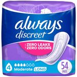 Always Discreet, Incontinence Pads, Moderate, Long Length, 54 Count (Packaging May Vary)