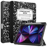 Fintie SlimShell Case for iPad Pro 11-inch (4th / 3rd Generation) 2022/2021 - Soft Flexible TPU Stand Back Cover with Pencil Holder, Also Fit iPad Pro 11" 2nd / 1st Gen, Composition Book Black