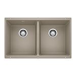 BLANCO 401179 Precis SILGRANIT 29" 50/50 Double Bowl Undermount Kitchen Sink, Truffle