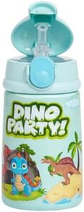FunBlast Dino Party Water Bottle with Straw for Kids - Insulated Stainless Steel Bottle, Anti-Leak, Cute Design, 300 ML Capacity, BPA Free