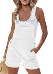 Pretifeel Womens Shorts Overall Bib Adjustable Straps Cuffed Hem Summer Romper Cotton Casual Stretch Jumpsuit, 01 White, Medium