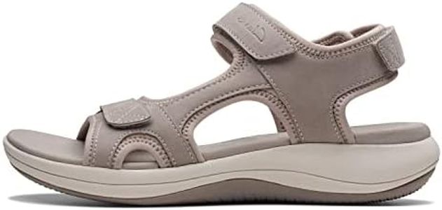 Clarks Women's Mira Bay Flat Sandal, Stone Textile, 7