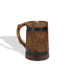 HAND N ART Mango Wooden Handmade Beer & Juice Mug with Handle and Metal Strip | Barrel Shaped Jumbo Mug for Cocktail Parties (BPA Free) - Matte Finish (625 ml)