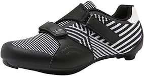 NIOSUP Unisex Cycling Shoes Indoor Compatible with Pelaton Outdoor Road Bike Riding Shoes for Men and Women with Look Delta Cleats Clip, Black/White, 14.5 Women/12 Men