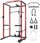 STMHOM Power Cage Home Gym, Squat Rack with Pulley System, Multi-Functional Power Rack with Cable Pulley System, Power Rack with Dip Bar and Landmine Attachment, Power Racks for Home Gym, Red