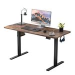 ERGOMAKER Electric Standing Desk 140x60cm (55.1"x23.6"), Height Adjustable Standing Desk with Splice Board, Stand Up Desk with Hook and Memory Smart Handset(Black Frame + Rustic Brown Desktop)