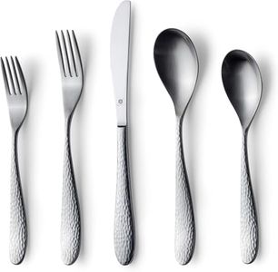 Danialli Matte Silverware Set, 18/10 Stainless Steel Satin Flatware, Modern Brushed Finish Cutlery, Dishwasher Safe & Durable, Built to Last (40-Piece, Marettimo Hammered)