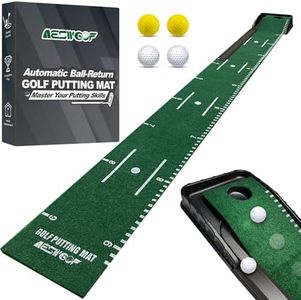 Golf Putting Mat Set with Putting Green & 4 Golf Balls – 9.8 ft Training Aid Mat with Ball Return for Indoor & Backyard Practice – Great Gift for Golfers and Beginners