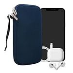 kwmobile Neoprene Phone Pouch Size L - 6.5" - Universal Cell Sleeve Mobile Bag with Zipper, Wrist Strap - Navy Blue