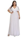 Alisapan Womens Elegant Chiffon Summer Wedding Party Dresses Plus Size White US22