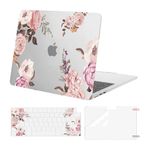 MOSISO Compatible with MacBook Air 13.6 inch Case 2024 2023 2022 M3 A3113 M2 A2681 Chip Touch ID, Peony Hard Shell Cover for MacBook Air 13 inch Case with Keyboard Cover Skin&Screen Film, Transparent