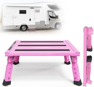 DEPSUNNY Adjustable RV Step Stool, Light Weight Aluminum RV Steps, Foldable Legs, Wide Anti-Slip Surface, Supports Up to 1,000 lb, Easy to Carry(Pink)