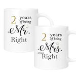 2nd Anniversary Coffee Mugs Set of 2, 2nd Wedding Gifts for Couple, 2th Anniversary Ideal Gifts for Wife Husband Parents Couple Grandparents, 2 Year Anniversary Engagement Gifts Cups, 11oz