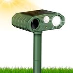 Ultrasonic Cat Repellent, Solar & USB Powered Animal Repeller, Cat Deterrents with PIR Motion Sensor & Flashing Light, 3 Modes Waterproof Wild Animal Scarer Repellent for Cats, Dogs, Fox, Bird