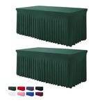 BDDC 2 Pack Table Skirts for Rectangle Tables 6ft - One-Piece Hunter Green Table Covers for 6 Foot Tables, Wrinkle Resistant Ruffles Elastic Table Cover and Table Skirt for Banquets, Parties
