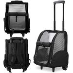 Kundu KDU-013 Deluxe Backpack Pet Travel Carrier with Double Wheels - Black - Approved by Most Airlines