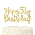 LOVENJOY Happy 51st Birthday Cake Topper Gold Glitter Hello 51 and Fabulous Cake Decoration