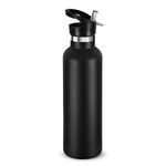 Neihepal Black Stainless Steel Water Bottles,24 Ounce Vacuum Insulated Double Wall Travel Bottle with Leak-Proof Straw Lid of Handle,Metal Reusable Standard Mouth Flask Thermoses for School,Hikers