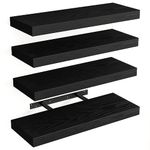 HEHALI 15.8in Floating Shelves, Rustic Wood Finish Wall Shelves Set of 4, Shelves for Wall Decor, with Invisible Brackets for Bathroom, Living Room, Bedroom and Kitchen(Black)