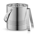 JoyJolt Metal Double Wall Ice Bucket with Lid, Ice Tongs and Strainer. 3L Insulated Ice Bucket for Cocktail Bar, Wine, Home Bar Accessories, Parties, Champagne Bucket. Stainless Steel Ice Buckets