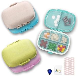 5 Pack Travel Pill Organizer 8 Compartments Easy Open Lid Portable Pill Case Daily Pill Organizer Moisture Proof Small Pill Box for Pocket (Blue+Light Blue+Pink+Khaki+Green)