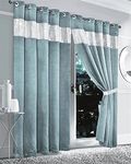 Olivia Rocco Diamante Blackout Eyelet Curtains With Tie Backs Black Out Thermal Ring Top Curtain Pair Window Dressing, 66" (Width) x 72" (Drop) Duck egg