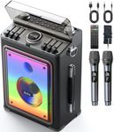 Metfut Karaoke Machine, Portable Bluetooth 5.3 Speaker with 2 Wireless Mics, Party Bluetooth Speakers With Guitar Input - Premium Wooden Speaker with Bass and Treble Control for Home Parties & Outdoor