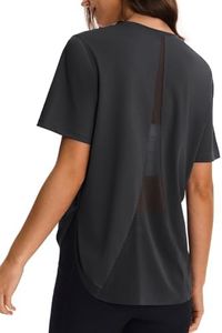 AARYA Women's Cooling Workout Tops Short Sleeve Loose Fit Activewear - Quick Dry Athletic Shirts for Yoga Running Gym with Side Slits Black XXL
