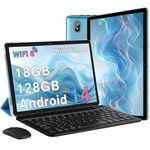 2024 Newest Tablet Android 14 Tablets with 128GB ROM+18GB RAM (4+14 Virtual), 1TB Expand 2 in 1 10.1 Tablet with Keyboard, Powerful Octa-Core, WiFi 6, BT5.0, 6000mAh, Widevine L1, Blue