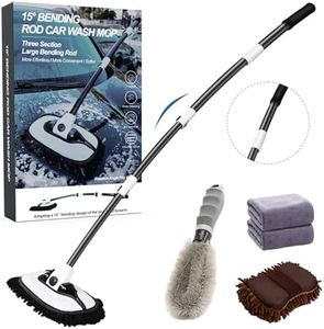 Car Wash Mop, 15° Bending Car Wash Brush 3 Section Adjustable Rod Plus Extension Rod 56.7 inch, Come with 2pcs Microfiber Cleaning Cloths, Wipe Sponge, Tire Brush, Car Wash Tool