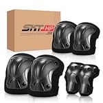 SKT HP Protective Gear for Adults, Knee Pads Elbow Pads Wrist Guards for Inline Skating Biking Skateboarding (Black)