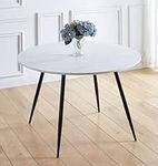 Hallowood Furniture Cullompton Large Round Dining Table, White Marble Dining Table w/Black Metal Legs, Wooden Dining Table, 120 cm Dining Tables for Home, Cafe & Restaurants