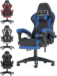 bigzzia Silla Gaming，Silla Ergonómica para Videojuegos, Oficina y Estudio, Silla Gaming con Cojín Lumbar y Reposacabezas, Regulable en Altura(con reposapiés, Gris) (con reposapiés, Azul)