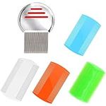 5 PCS Hair Nit Combs Double Sided Plastic Fine Tooth Head Lice Combs Stainless Steel Metal Nit Comb for Kids, Adults & Pets