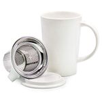 TOSSOW Ceramics Tea Mug with Infuser and Lid, Ceramic Tea Brewing Cup with Infuser Basket and Lid for Steeping, Loose Leaf Tea Maker, 14 OZ,White