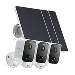 Swann Wi-Fi Security Camera Outdoor Indoor, 2K HD Home Surveillance Cameras with Solar Panel, Night Vision, Waterproof, Spotlight, 2-Way Talk & Siren, Heat, Motion & Person Detection,Free Cloud-3 pack