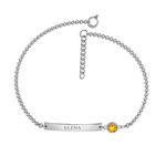 Personalised Customized 925 Sterling-Silver Engraved Name Birthstone Bar Bracelet for Women's