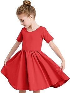 Stelle Toddler/Girls Knee-Length Short Sleeve Casual A-Line Twirly Skater Dress (A02-Red (without Pocket), 4T)