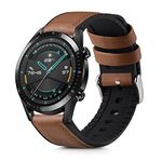 kwmobile Strap Compatible with Huawei Huawei Watch GT / GT2 / GT3 (46mm) Strap - Silicone and Leather Sport Wristband - Brown/Black