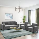 FURNY Wonders 5 Seater 3+1+1 Fabric Sofa Set (Light Grey)